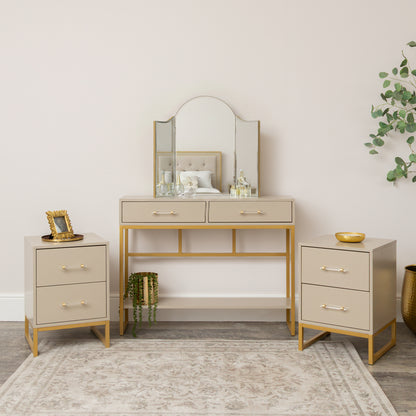 Two Drawer Dressing Table Set & Pair of Two Drawer Bedside Tables - Liana Taupe Range
