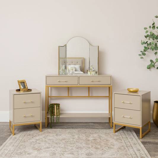 Two Drawer Dressing Table Set & Pair of Two Drawer Bedside Tables - Liana Taupe Range 