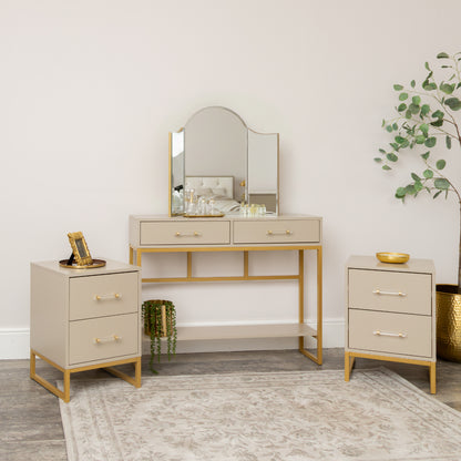 Two Drawer Dressing Table Set & Pair of Two Drawer Bedside Tables - Liana Taupe Range
