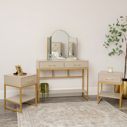 Two Drawer Dressing Table & Pair of One Drawer Bedside Tables - Liana Taupe Range