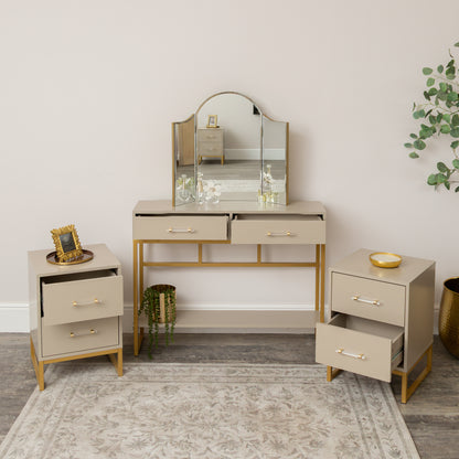 Two Drawer Dressing Table Set & Pair of Two Drawer Bedside Tables - Liana Taupe Range