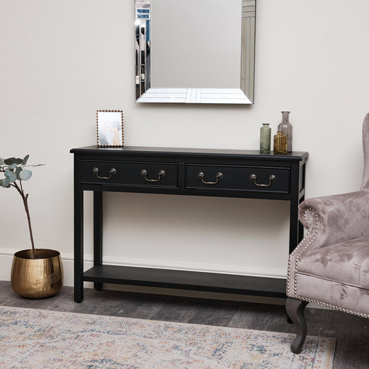  Large Black 2 Drawer Console Table 