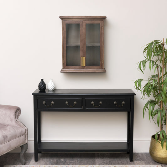  Wooden Reeded Glass Wall Cabinet 