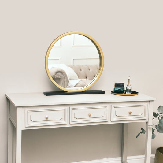  Round Gold & Black Freestanding Table Top Mirror 