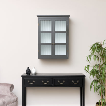 Large Grey Reeded Glass Wall Cabinet