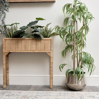 Large Round Silver Patterned Planter