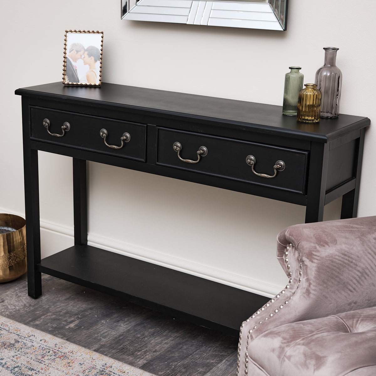 Large Black 2 Drawer Console Table