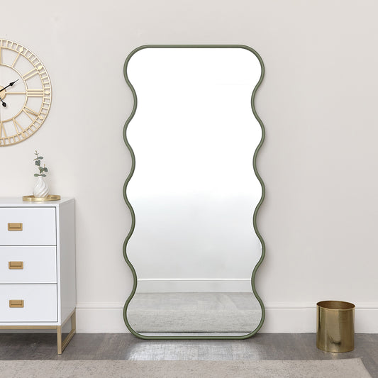  Olive Green Full Length Wave Mirror - 163cm x 80cm 