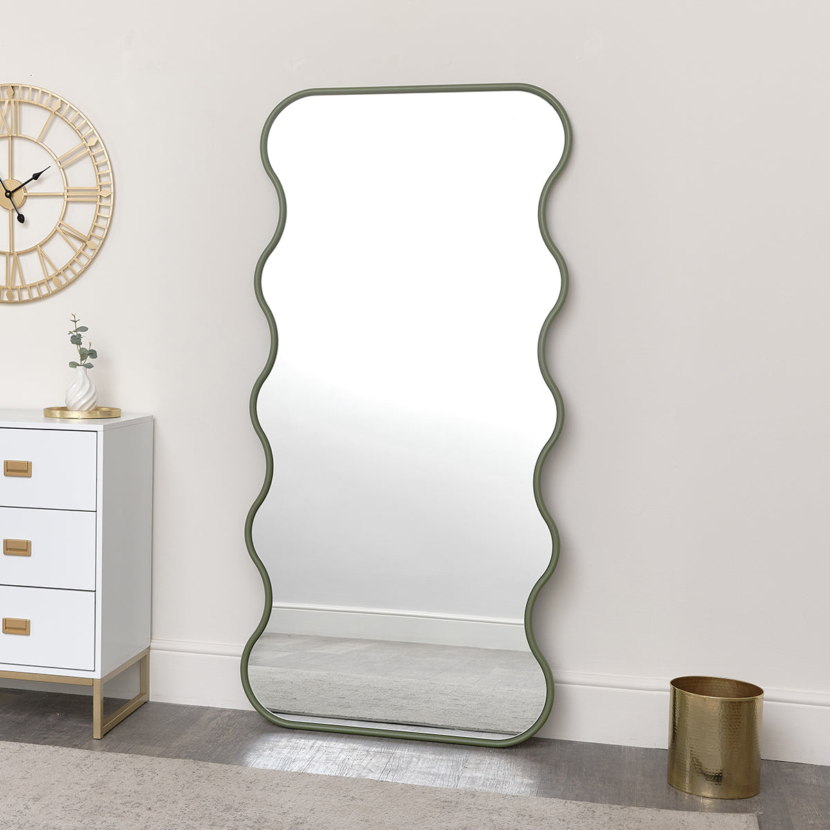 Olive Green Full Length Wave Mirror - 163cm x 80cm