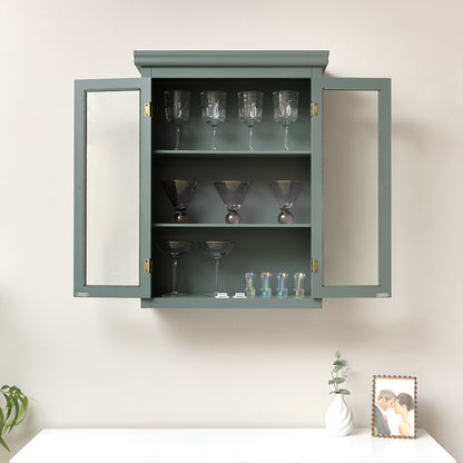 Green Glass Fronted Wall Cabinet 75cm x 57cm