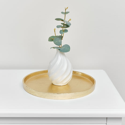  Medium Round Gold Metal Tray - 25.5cm 
