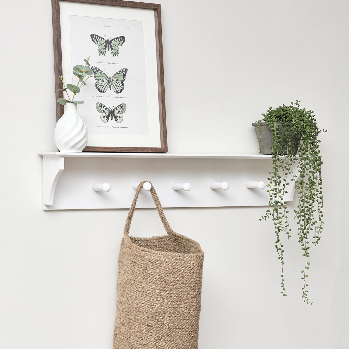 White Wall Shelf with Hooks – Windsor Browne