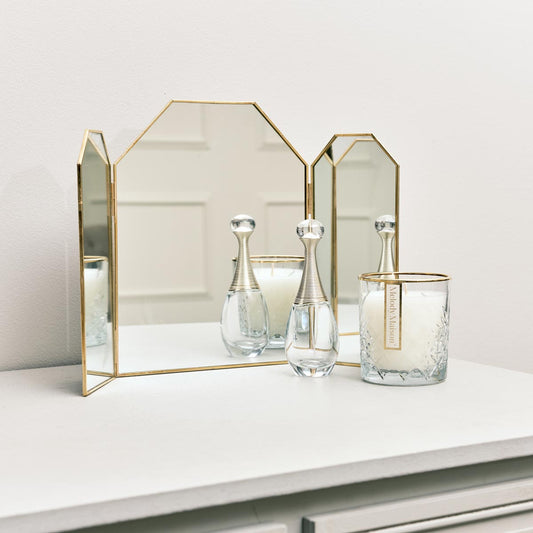  Small Gold Triple Dressing Table Mirror 41cm x 25.5cm 