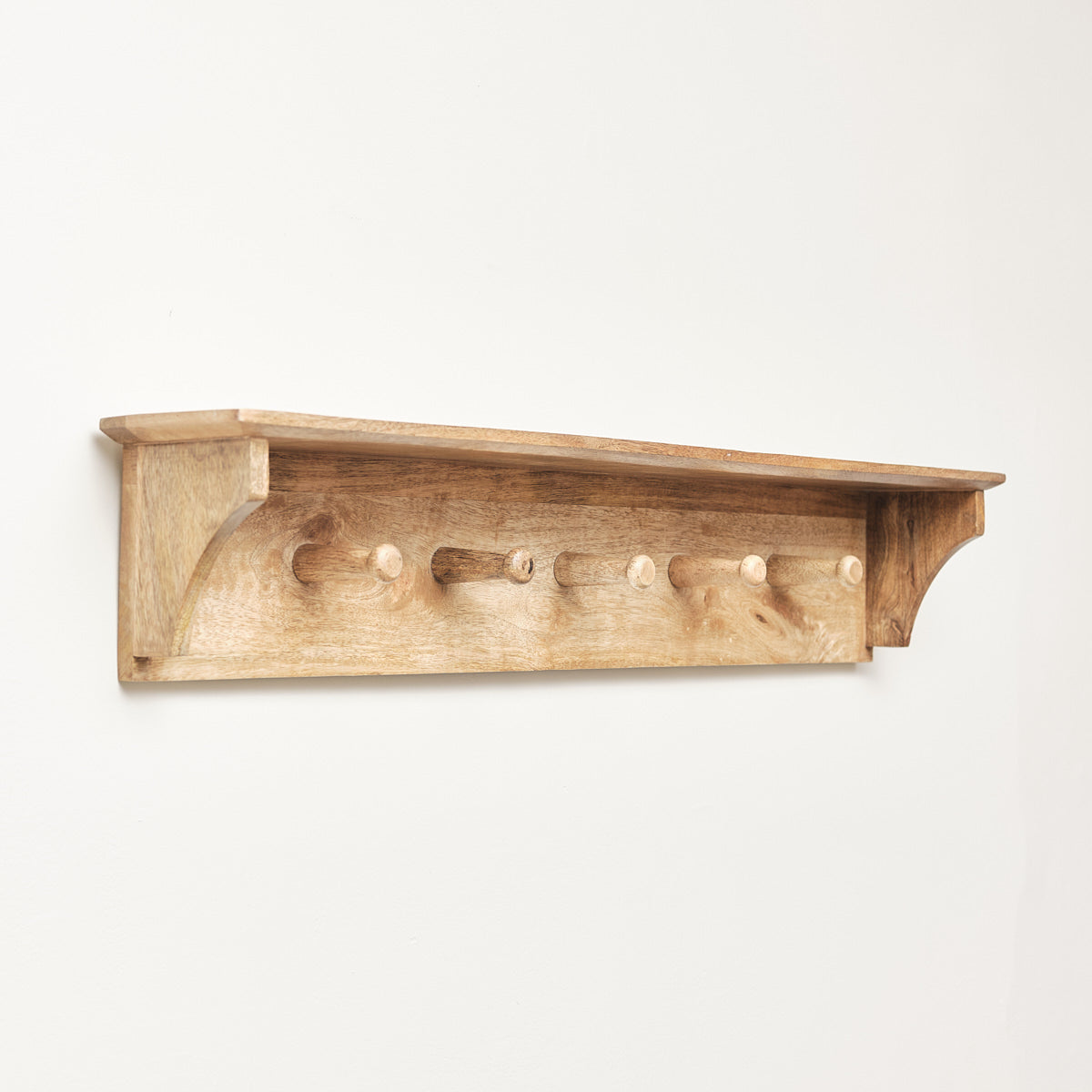 Mango Wood Wall Shelf with Hooks – Windsor Browne