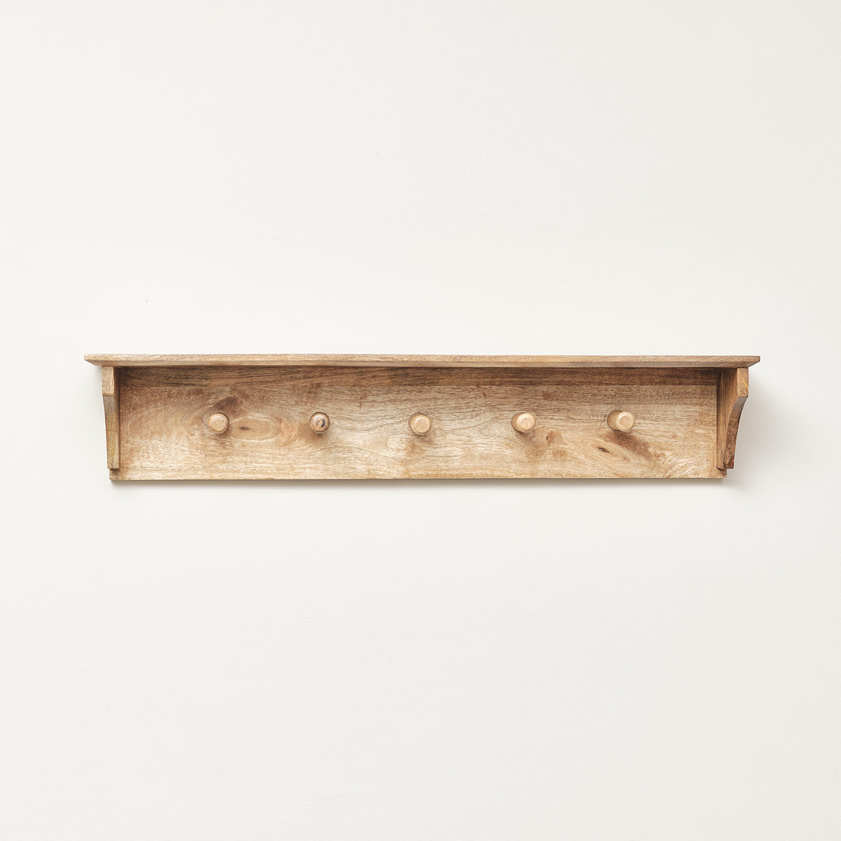 Mango Wood Wall Shelf with Hooks – Windsor Browne