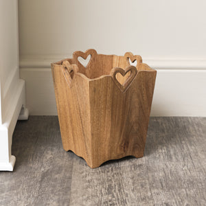  Mango Wood Bin With Heart Cut Out 