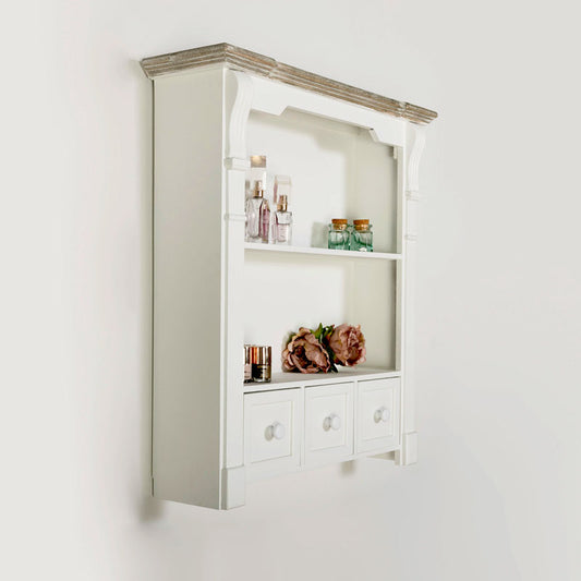  White Wooden Wall Shelf Unit with Drawers 