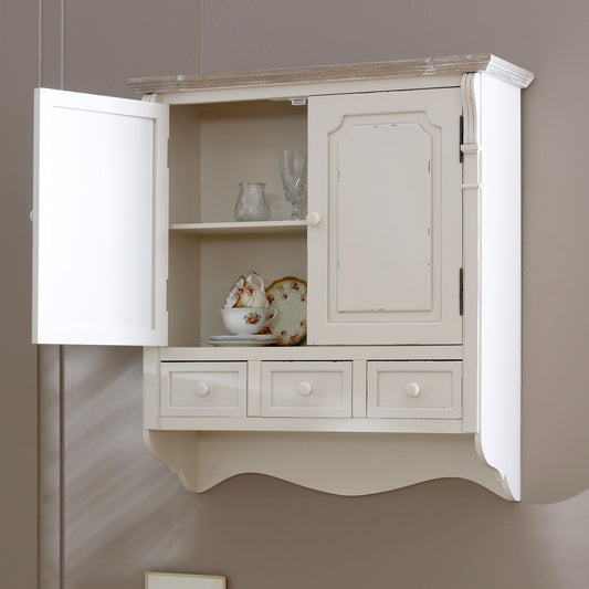  Cream Wall Mounted Cupboard with Drawers - Lyon Range 