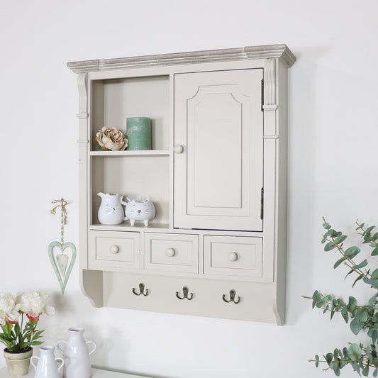  Cream Wall Mounted Cupboard with hooks - Lyon Range 