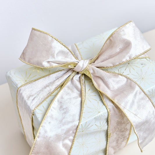  Large White & Gold Shiny Velvet Wired Ribbon Garland - 270cm 