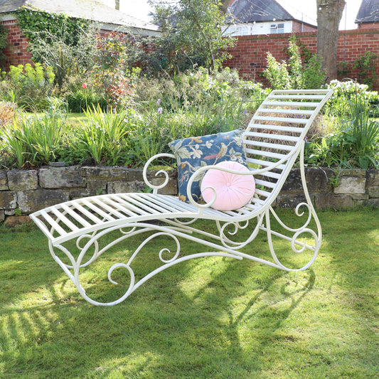  Large Cream Metal Sun Lounger 