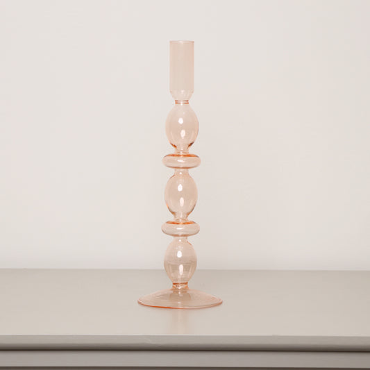  Tall Pale Pink Glass Candle Holder - 27cm 