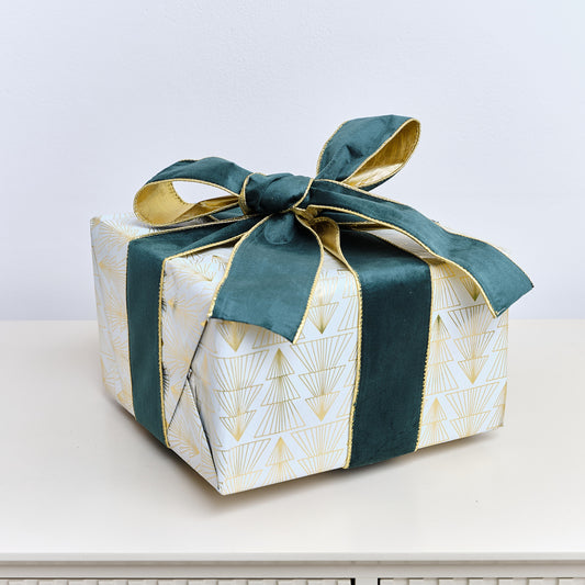  Large Green & Gold Velvet Wired Ribbon Garland - 270cm 