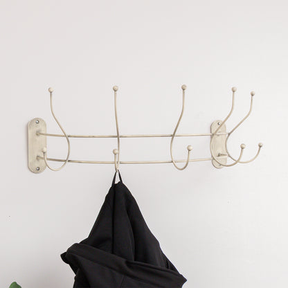 Antique Ivory Curved Coat Hanger Rail with 5 Storage Hooks - 60cm
