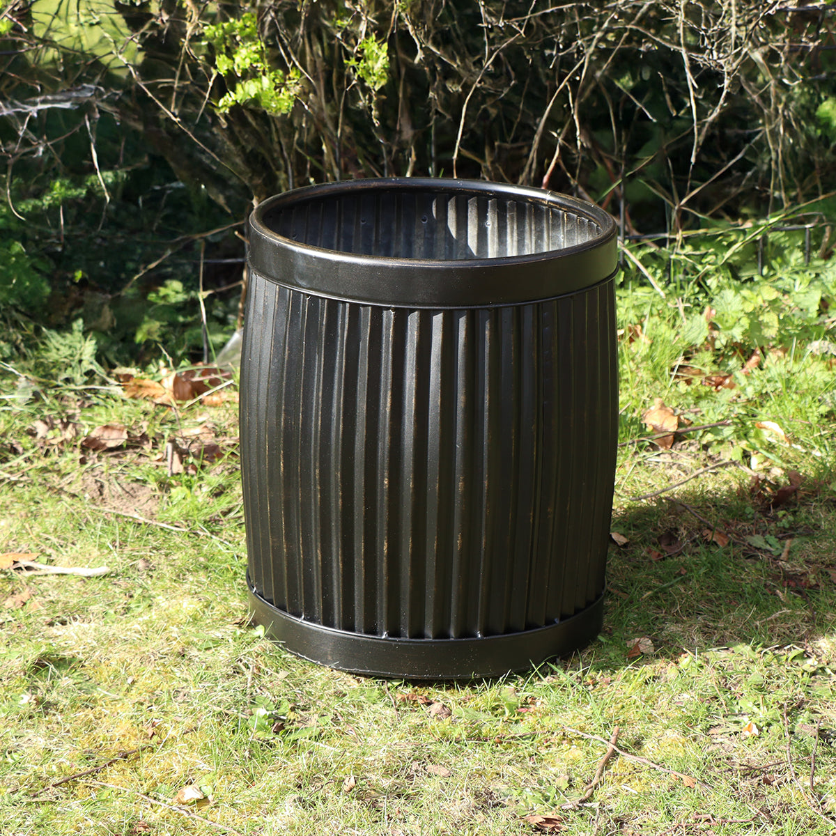 Medium Round Metal Black & Gold Planter