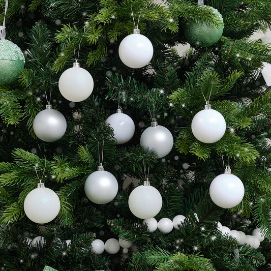  Set of 10 Mixed Glitter White and Silver Baubles - 6cm 