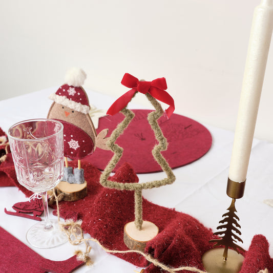  Green Standing Christmas Tree Decoration with Red Bow - 27cm 