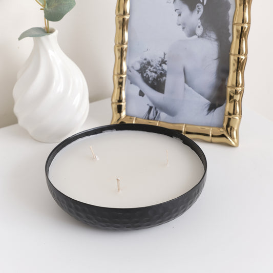  Round Hammered Black 3 Wick Candle Pot 