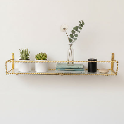 Large Gold Twisted Rope Design Wall Shelf with Frosted Glass Shelf