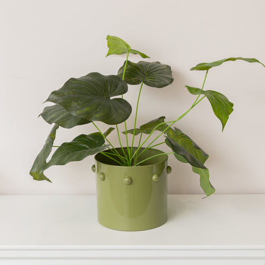  Medium Sage Green Bobbled Planter Pot - 18.5cm x 22cm 