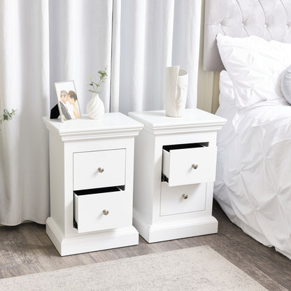 Pair of White 2 Drawer Bedside Tables - Slimline Haxey White Range