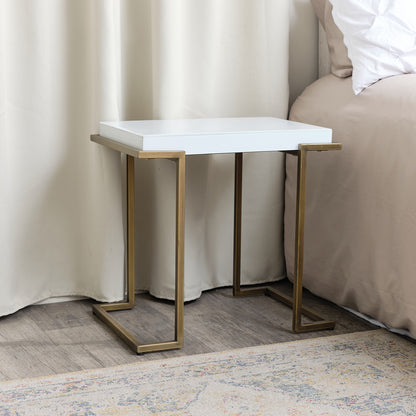 Rectangular Metal White and Gold Framed Side Table