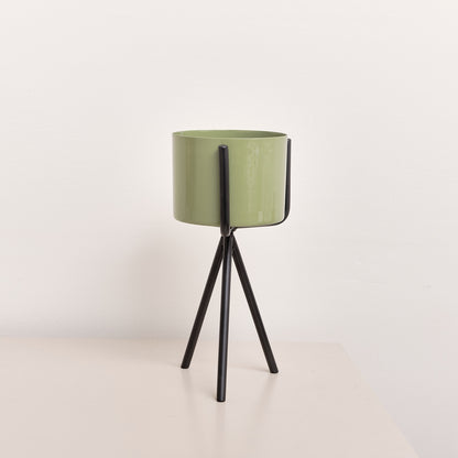 Set of 2 Sage Green Metal Planter Pots with Stand