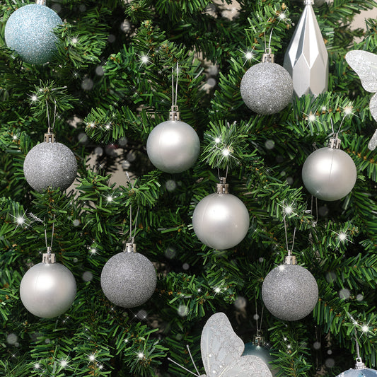  Set of 8 Mixed Silver Glitter Baubles 