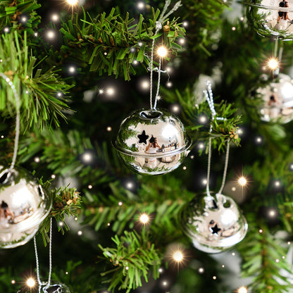 Set of 8 Silver Hanging Bell Christmas Decorations - 4cm