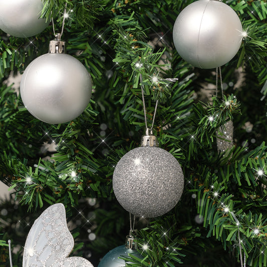  Set of 8 Mixed Silver Glitter Baubles 
