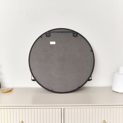Round Matte Black Mirror With Shelf - 50cm x 50cm