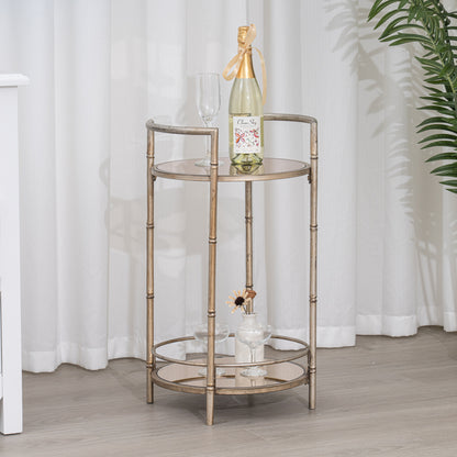 Round Champagne 2 Tier Mirrored Side Table