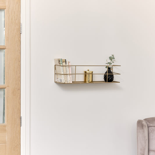  Gold Metal Wire Wall Shelf - 56cm 