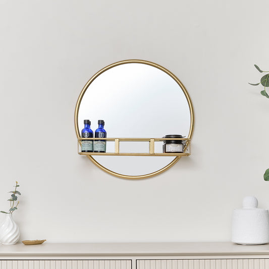  Round Gold Mirror With Shelf - 50cm x 50cm 