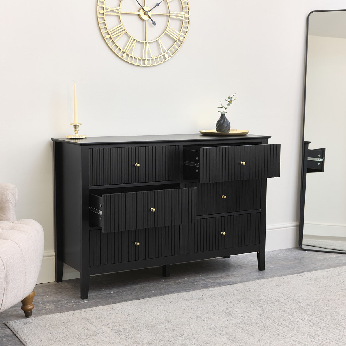 Large 6 Drawer Chest of Drawers - Hales Black Range