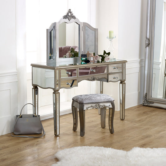  Large Mirrored Dressing Table, Mirror & Stool Set - Tiffany Range 