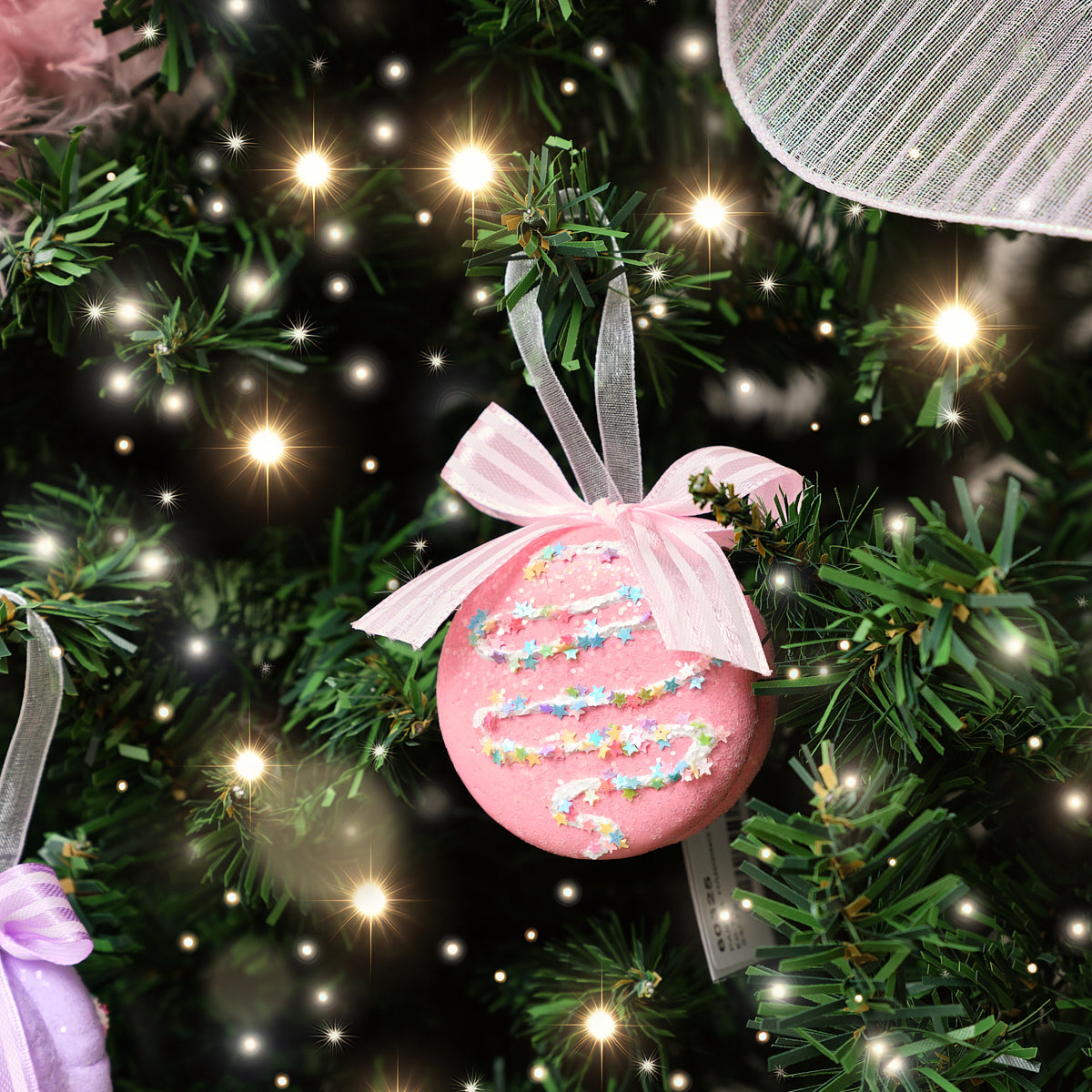 Set of 2 Pink & Purple Pastel Hanging Macaron Bauble Decorations - 5.5cm