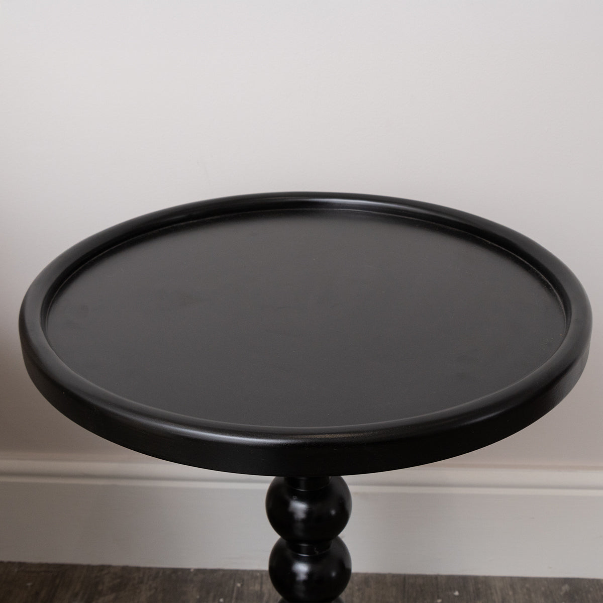 Black Painted Round Wooden Bobble Side Table - 45cm x 56.5cm