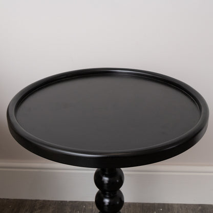 Black Painted Round Wooden Bobble Side Table - 45cm x 56.5cm