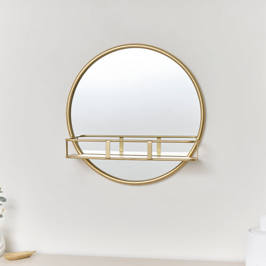 Round Gold Mirror With Shelf - 50cm x 50cm 
